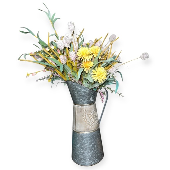 Rustic Metal Vase with beautiful artificial flowers - Picture 1 of 9